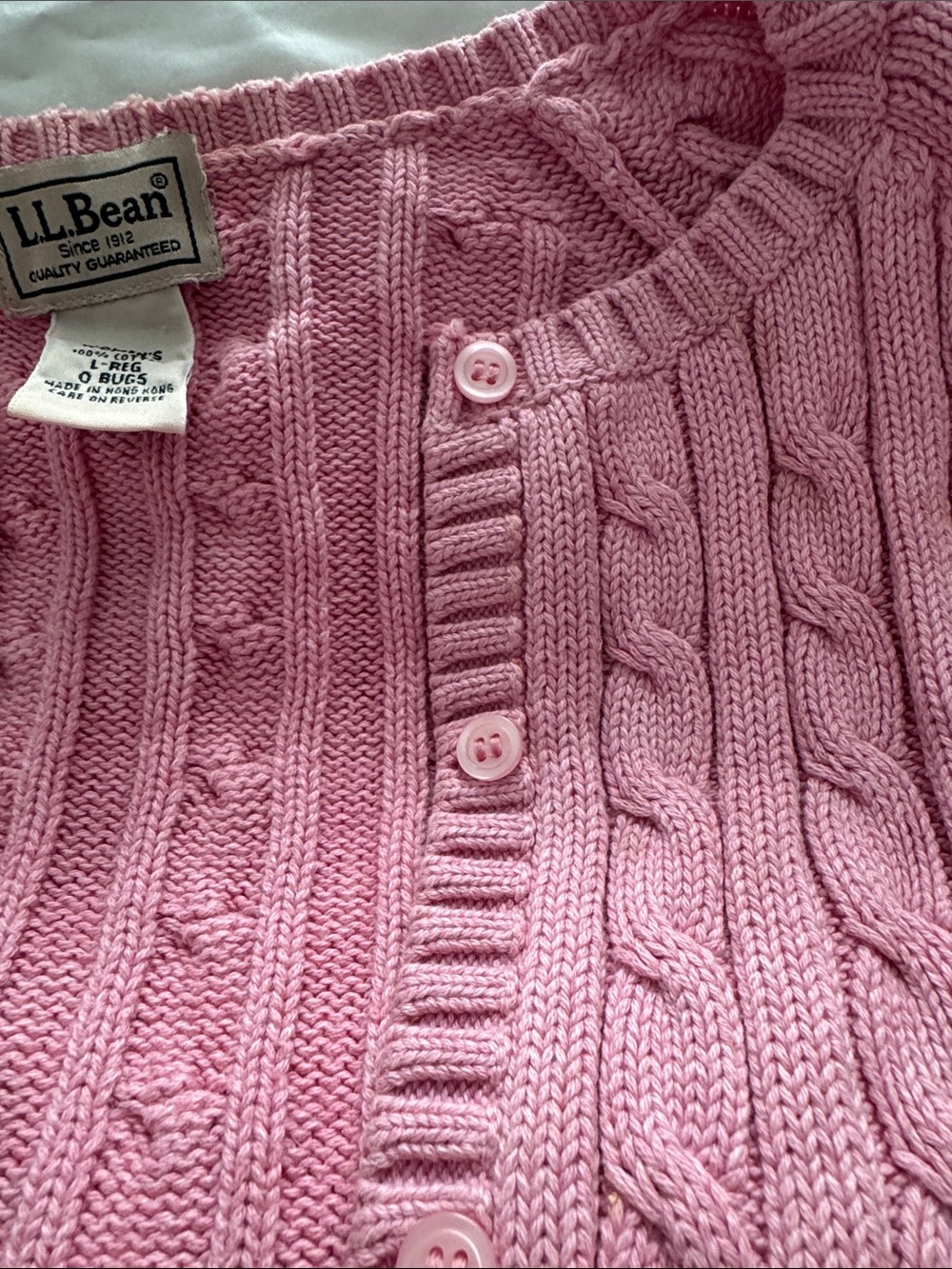 L.L. Bean Soft Pink Cable-Knit Button Cardigan - Picture 3 of 7